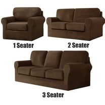 Luxury Velvet Couch Cover 7 Piece Stretch Sofa Covers for 3 Cushion Couch Thick Soft Spandex Sofa Slipcover Living Room Anti Slip Dogs Pet Furnitre Protector, Dark Brown, 3-Seater Sofa Cover