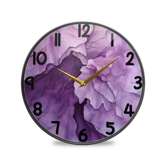 Abstract Purple Flower Round Acrylic Wall Clock Silent Battery Operated Home Decor for Living Room Bedroom