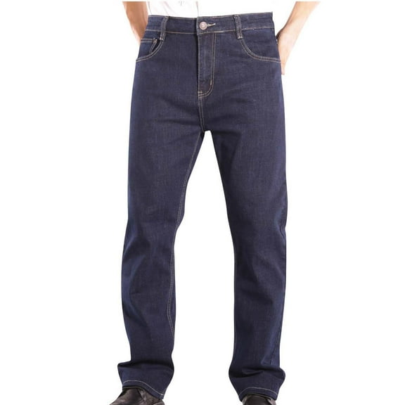 Dolkfu Zipper Casual Mens Pants Denim Relaxed Fit Blue Straight Leg Outdoors Jeans Mens Trousers 30