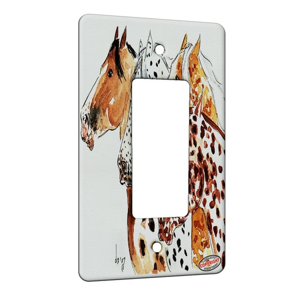 KuzmarK™ 1 Gang Rocker Wall Plate - Four Appaloosa Horses Equine Art by Denise Every