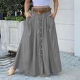 thumbnail image 5 of Women's High Waisted Midi Skirt, Elegant Solid Color Front Button A-Line Skirt with Pockets and Side Slit, Versatile All Seasons Work Skirt for Office and Casual Wear Grey M, 5 of 9