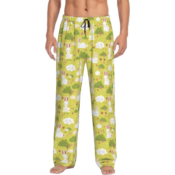 Vsdgher Easter Bunny Print Mens Pajama Pants Sleep & Lounge Pants, PJ Bottoms With elastic waistb and Pockets
