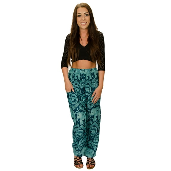 Happy Trunks New Harem Pants Womens Plus Hippie Bohemian Yoga Elephant - High Waisted Baggy Pants for Women (Large, Blue)