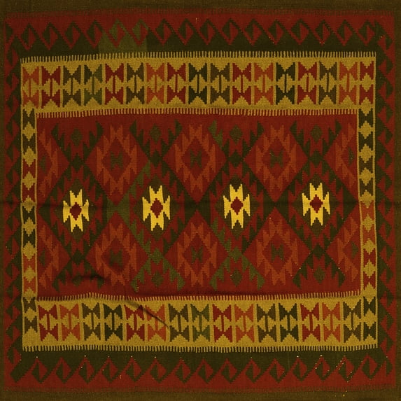 Ahgly Company Indoor Square Southwestern Yellow Country Area Rugs, 5' Square