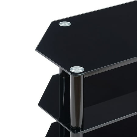 CorLiving - Black Gloss TV Bench with Open Shelves for TVs up to 85" - Black