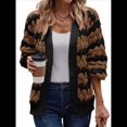 thumbnail image 1 of Suéter de Invierno de Punto Holgado con Rayas y Mangas Farol para Mujer, Moda de Otoño Marrón Negro XL, 1 of 10