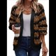 thumbnail image 1 of Suéter de Invierno de Punto Holgado con Rayas y Mangas Farol para Mujer, Moda de Otoño Marrón Negro L, 1 of 10