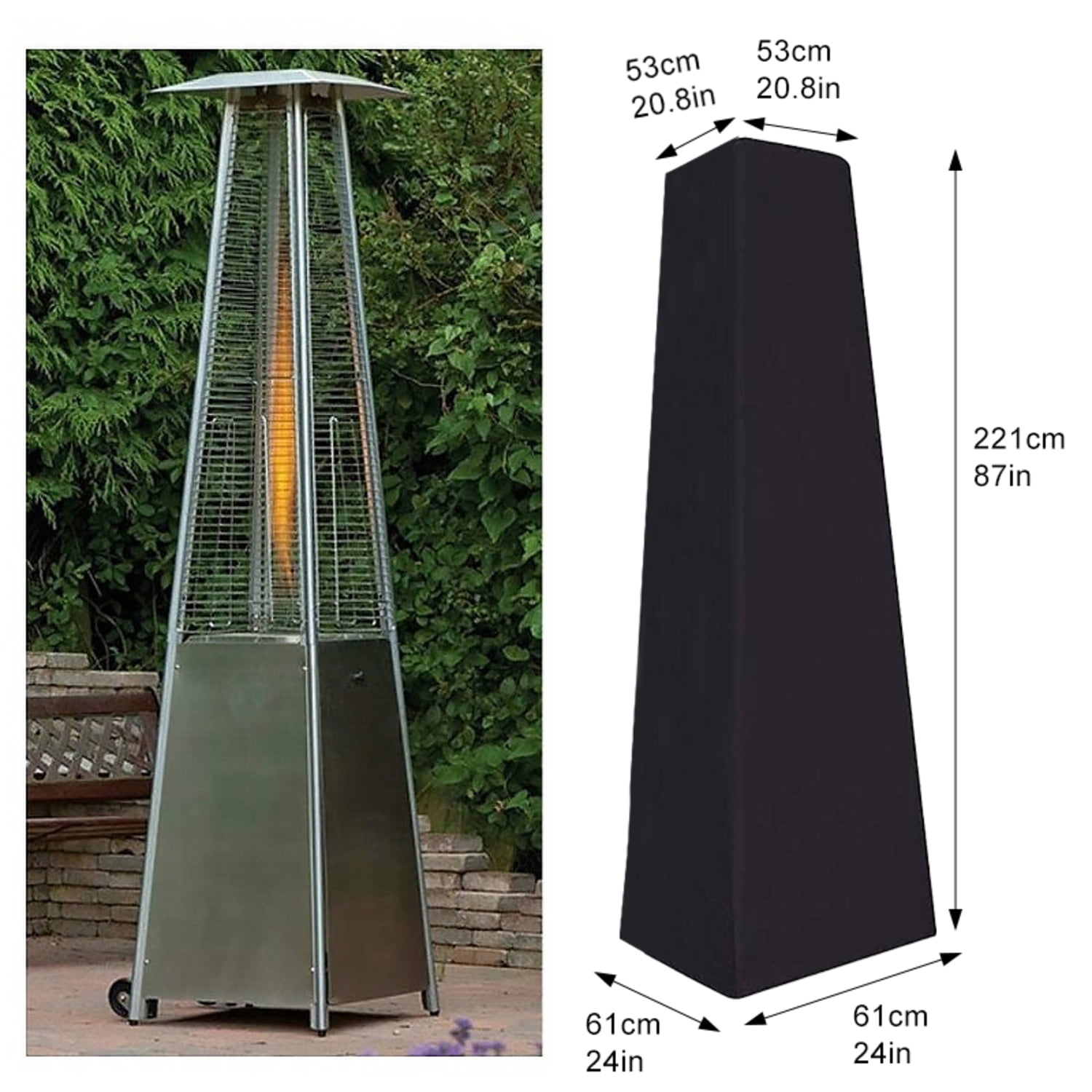 OPTUTUS Patio Heater Cover, Heavy-Duty Waterproof Black 24" x 24" x 87", Fits Most Outdoor Heaters