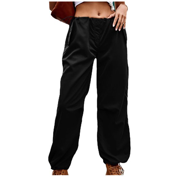 QUYUON Straight Leg Sweatpants for Women Fashion Women Plus Size Drawstring Casual Solid Elastic Waist Pocket Loose Pants Women Yoga Pants Full Pant Leg Length Skinny Pant Style N-3891 Black XL