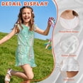 thumbnail image 5 of ZIATUBLES Girls Summer Casual Romper Button Round Neck Playsuit Outfit for Girl Kids 11-12 Y, Ruffle Sleeve Elastic Waist Design One-Piece Short Jumpsuit, Green Abstract Bubble Print, 5 of 6