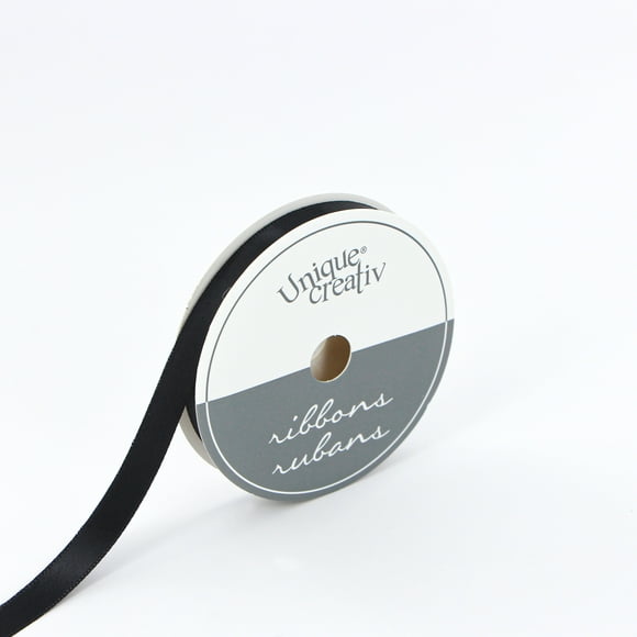 UNIQUE CREATIV, Ribbon, Single Face Satin, Black, 100% polyester, 9mm x 5.5m ( ⅜" x 6 yds)