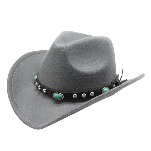 Unisex Ethnic Western Cowboy Hat with Rivets Wide Brim Fedora, Vintage Summer Felt Cap Classic Jazz Hat for Adult Outdoor Travel Country Music Festivals