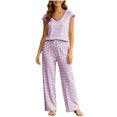 thumbnail image 2 of NominalSnug Women's Pajamas Sets Striped Short-Sleeve Top Wide Leg Pants with Pockets Loungewear Pjs Set, 2 of 8