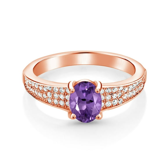 Gem Stone King 18K Rose Gold Plated Silver Purple Amethyst Engagement Ring for Women (1.63 Cttw, Oval 8X6MM, Gemstone February Birthstone, Size 7)