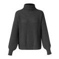 thumbnail image 2 of Vedolay Cropped Sweaters for Women 2023 Winter Sweaters Casual Turtleneck Long Sleeve Striped Side Slit Loose Tops,Black XXL, 2 of 3