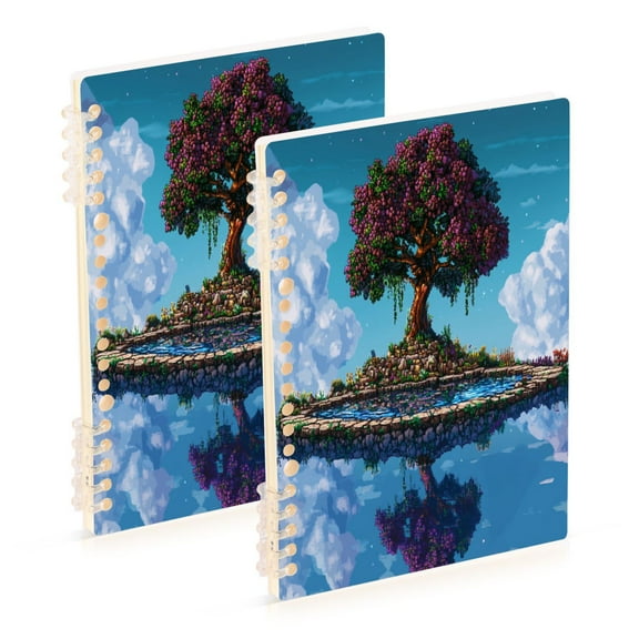 WOBOGO Terraria Style Tree Notebook College Horizontal Grid Paper Ink Spill Resistant Water Resistant Cover 8.3x5.7x0.4in