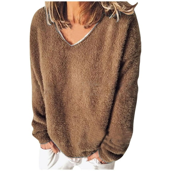 Giftesty Womens Shirts Plus Size Fashion Womens Long Sleeve Color V Neck Shirts Casual Elegant Pullover Tops