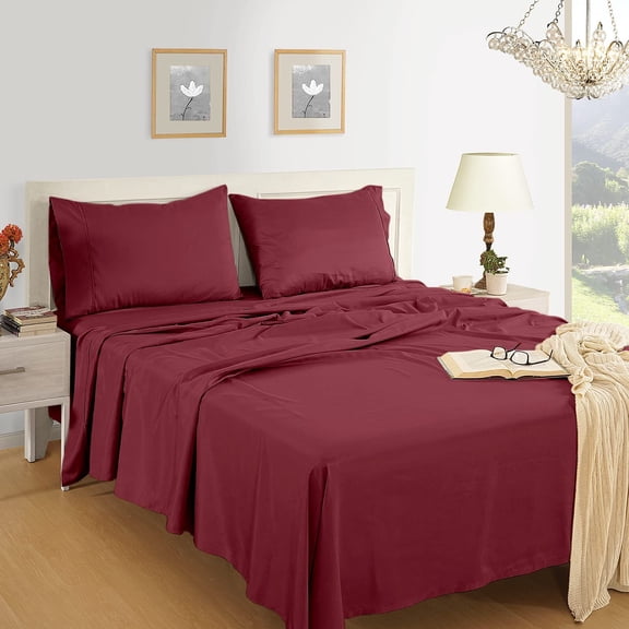 MÁULLI Twin Size Sheets Set - 1800 Thread Count Hotel-Quality Luxury Bedding Sheets & Pillowcases - Soft, Breathable, Hypoallergenic Microfiber - Deep Pockets, Fully Elastic - 3-Piece, Burgundy