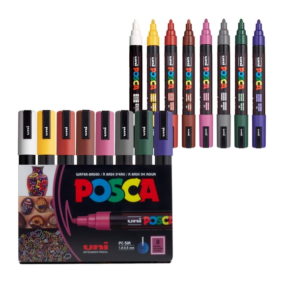 uni POSCA PC-5M Water-Based Paint Markers, Reversible Medium Tip (1.8-2.5mm), Dark Ink Colors, 8 Count