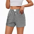 thumbnail image 2 of Wowcloth Fashion Women's Summer Elastic Waist Plaid Shorts with Pockets & Buttons, Comfortable Casual Solid-Like Cotton-Linen Pants, 2 of 6