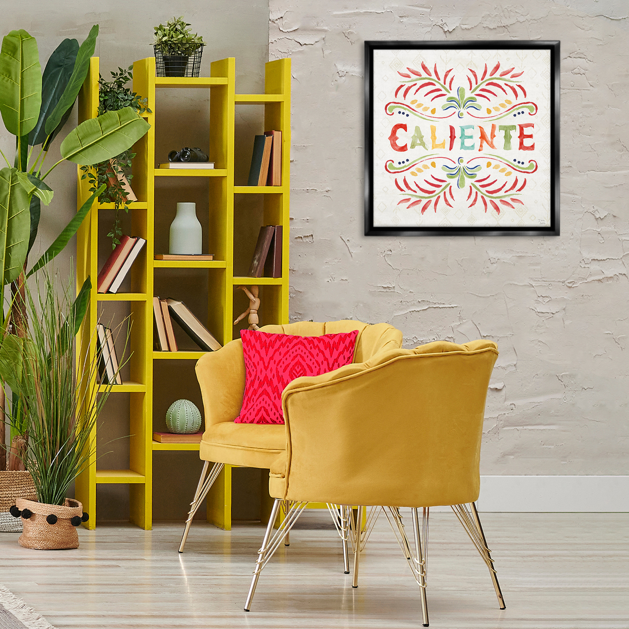 Stupell Industries Caliente con Patrón Vibrante Inspirational Quotes & Sayings Painting Black Floater Framed Art Print Wall Art, 25 x 25