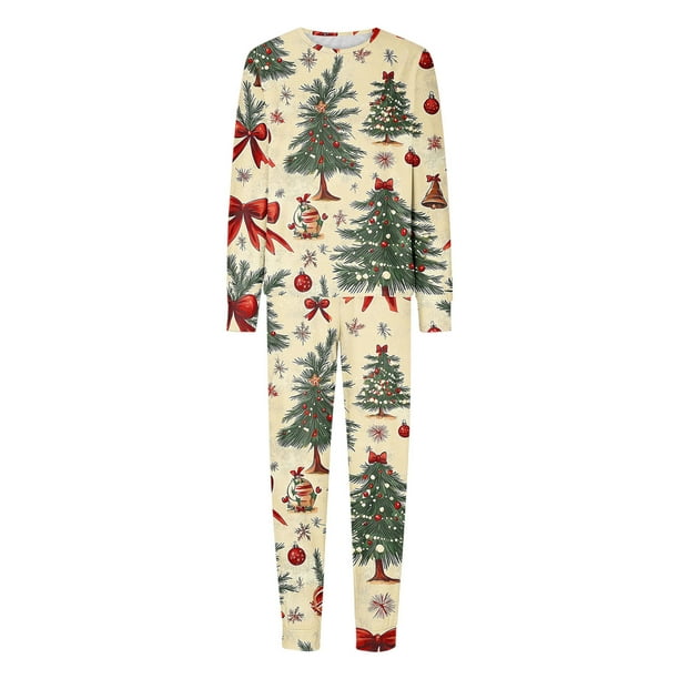 Conjunto navideño para padres e hijos, ropa de casa estampada, pijamas, pantalones de manga larga, conjunto de dos piezas, camisetas y pantalones de poliéster para mujer