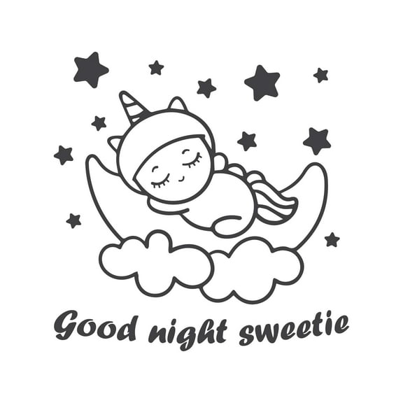 Goodnight Sweetie Cute Unicorn Sleeping On Moon Quote Vinyl Design Wall Art Sticker Designs Vinyl Stickers For Home House Walls Rooms Windows Bedroom Decoration Size (26x26 inch)