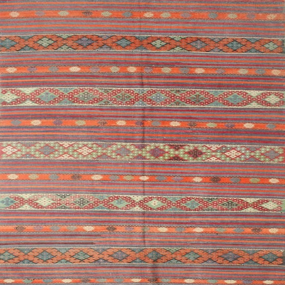 Ahgly Company Indoor Square Contemporary Red Oriental Area Rugs, 6' Square