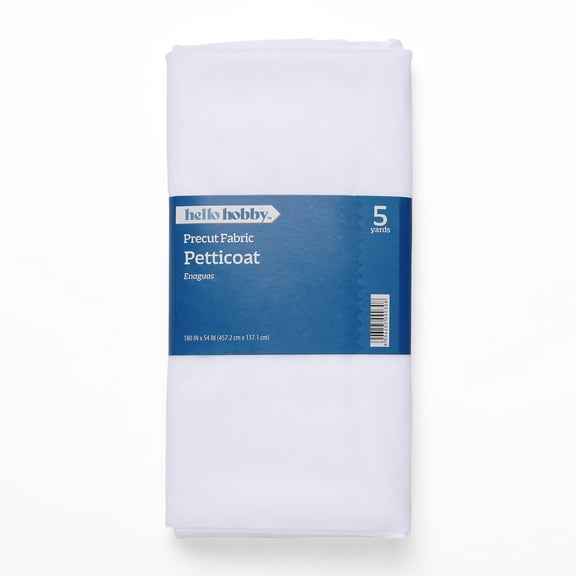Hello Hobby 5 Yard Cut Petticoat 100% Nylon Solids Fabric, White, 54" Wide for Sewing and Craft