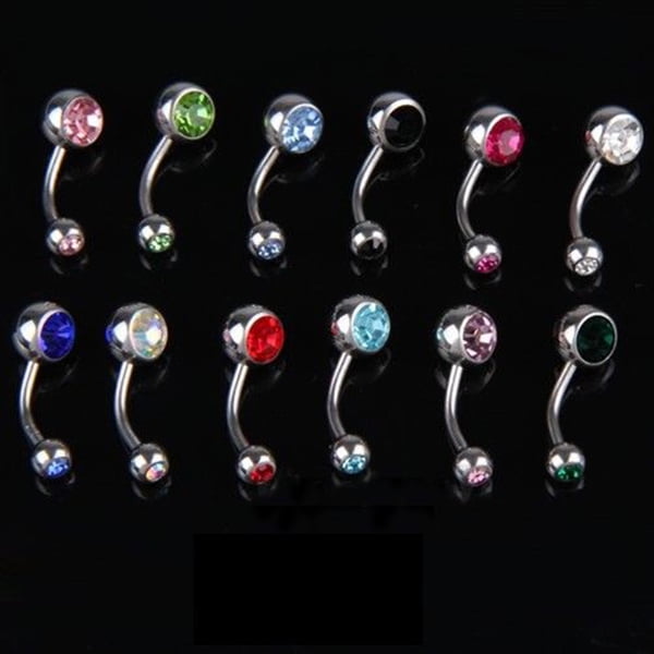 MaRainbow 12pcs Ball Crystal Rhinestone Belly Navel Button Rings