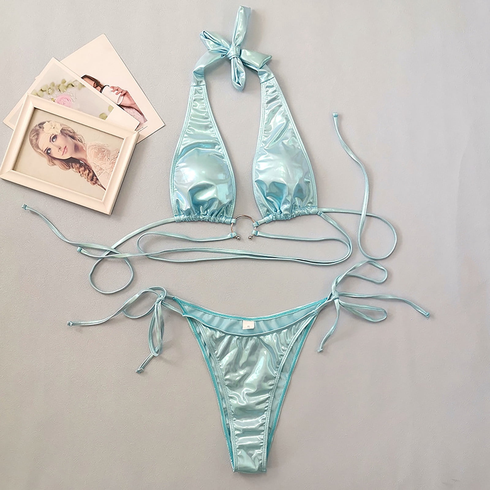 JAKANYQ New Circular Blue Glitter Fabric Bikini Strap Women