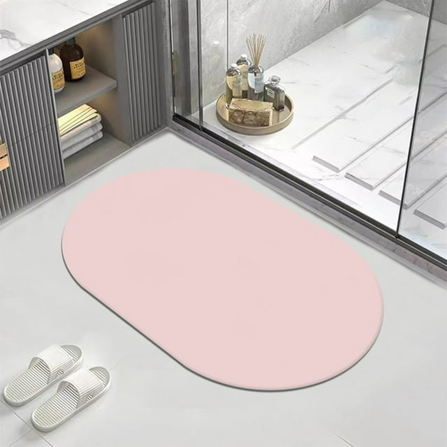Tapete de baño de diatomita | Súper absorbente y de secado rápido | Reverso de goma antideslizante | Estilo moderno | 40 x 60 cm | Disponible en rosa, amarillo, gris y azul