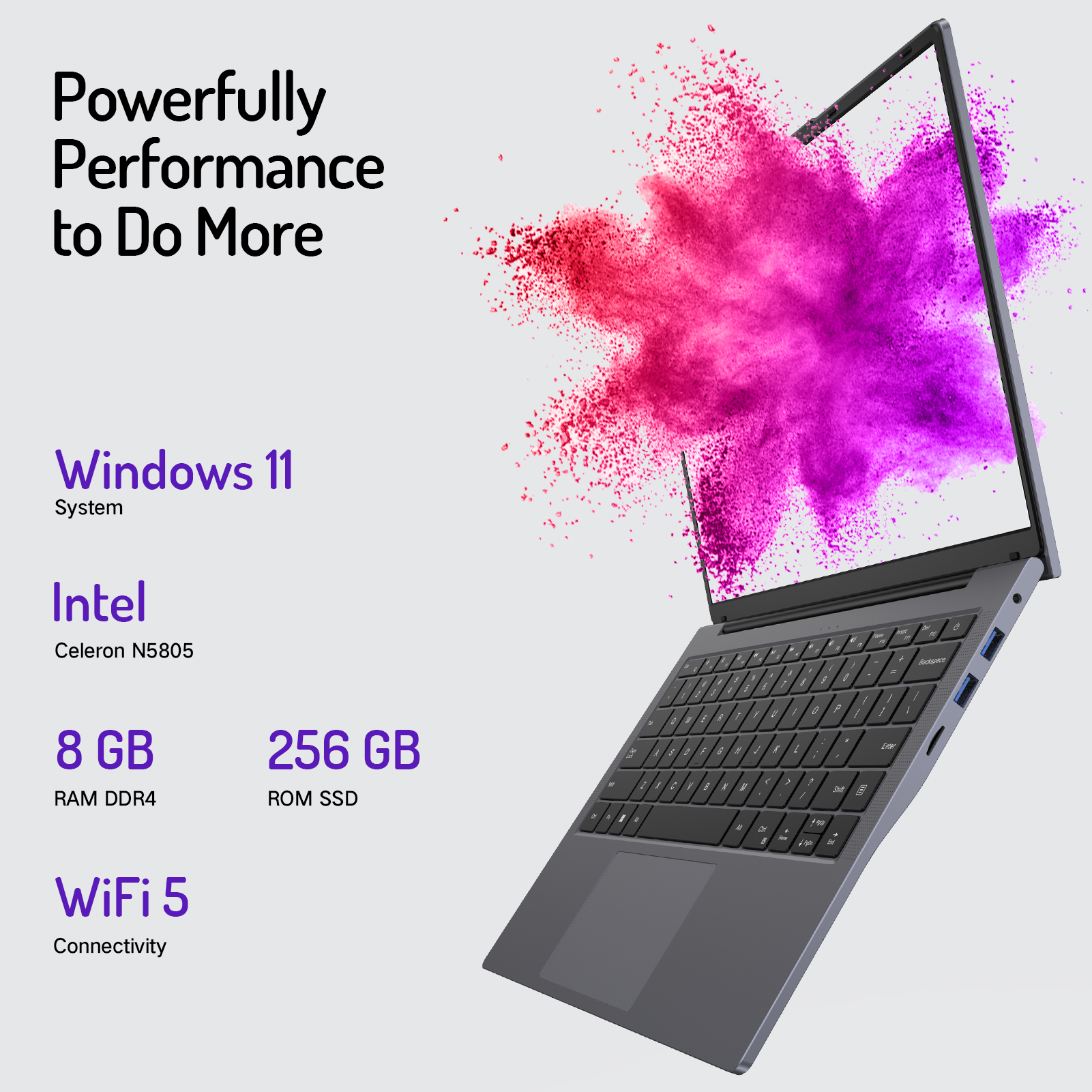 Daysky 14" Windows 11 Laptop 8GB+256GB Computer with 2-Core Intel Celeron 5805, 1920*1200 FHD,Wi-Fi, Bluetooth,Camera