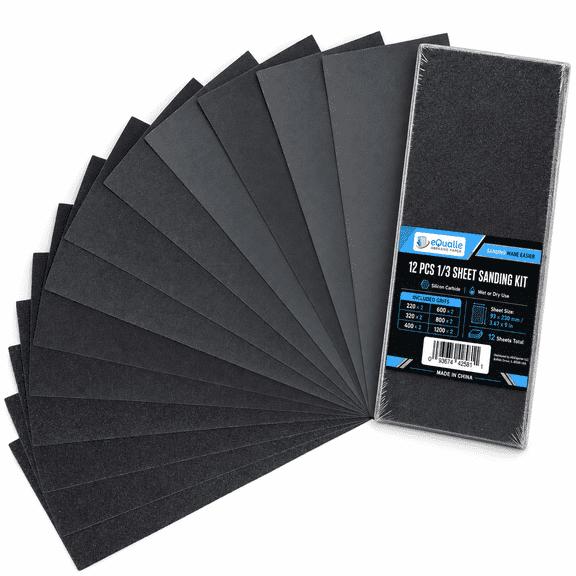 Sandpaper Sheets for 3D Prints, 220 320 400 600 800 1200 Grit Wet Dry Silicon Carbide Sanding Paper for PLA and Resin, 1/3 Sheet, 12 Pack