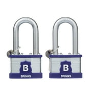 Brinks Max Security Laminated Steel Padlock, 50mm, 2 inch Boron Shackle,  2 Pack