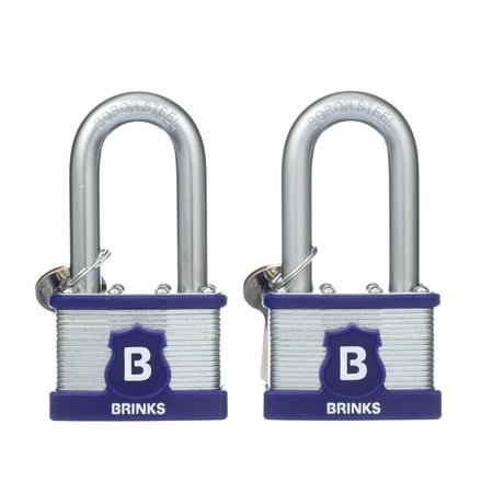 Brinks Max Security Laminated Steel Padlock  50mm  2 inch Boron Shackle  2 Pack, keys included 
