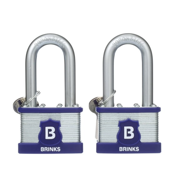 Brinks Laminated Steel 50mm Keyed Padlock with 2 7/16in Shackle, 2 pack