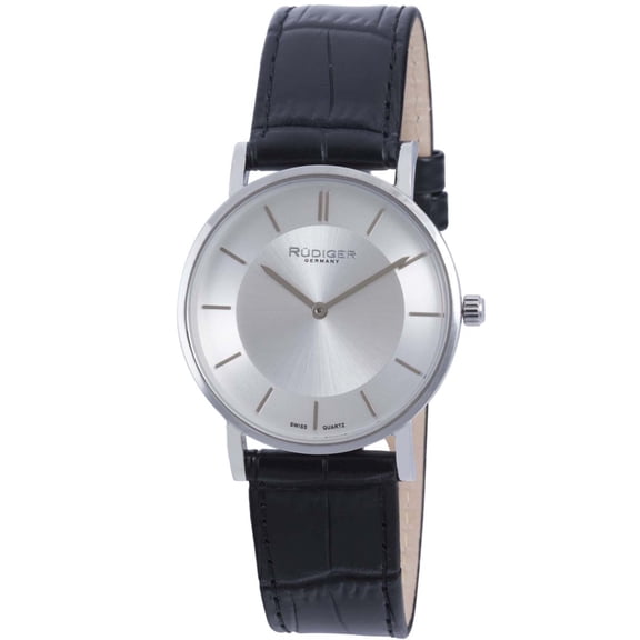 Mens R2400-04-001 Kassel Stainless Steel Watch with Black Leather Band