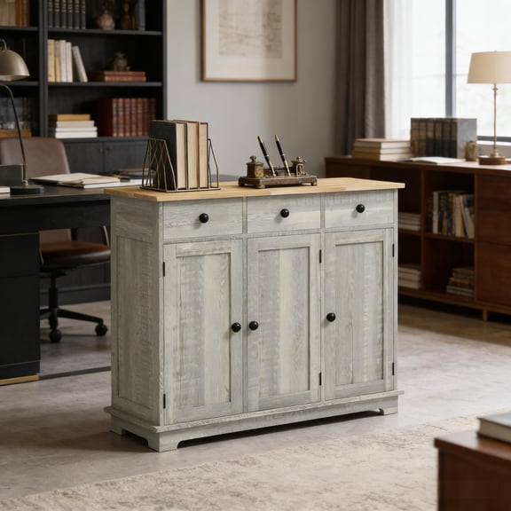 Entryway Accent Cabinet - Distressed Light Gray, 39.75" Storage Cupboard - Storage Cabinet