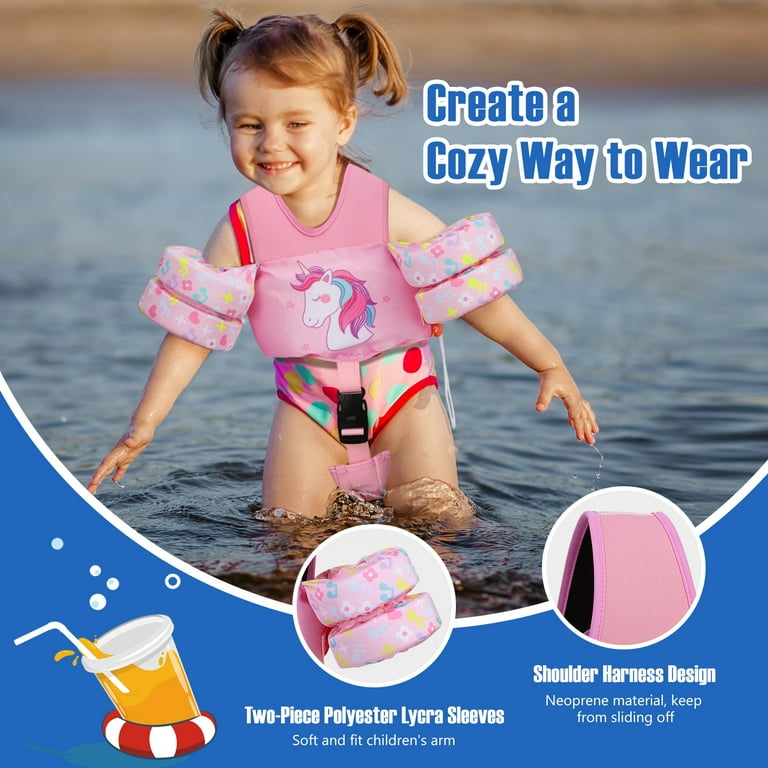 MoKo Kids Swim Vest Pink Unicorn for 13-30lbs, Toddler Water Arm