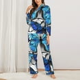 thumbnail image 3 of Disketp Pajamas Set Long Sleeve Sleepwear Womens Button Down Nightwear Pj Sets-Blue And White Butterflies, 3 of 9