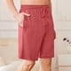 thumbnail image 3 of Pantalones Cortos de Cintura Elástica para Hombre Color Sólido Casual Beach Shorts de Verano con Botón, Algodón de Poliéster, 3 of 7