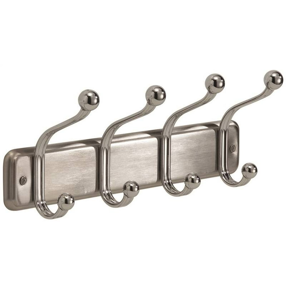 Contemporary 4Hook Wall Mounted Coat Rack, Bright Chrome