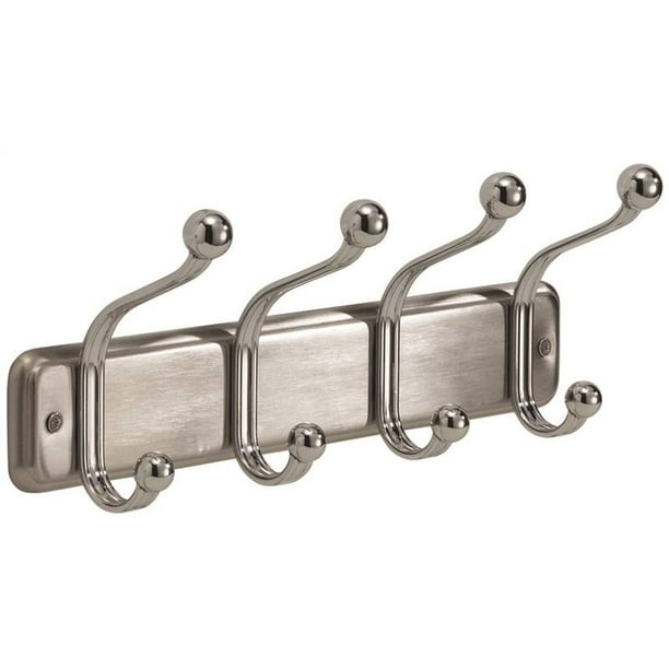 Contemporary 4Hook Wall Mounted Coat Rack, Bright Chrome