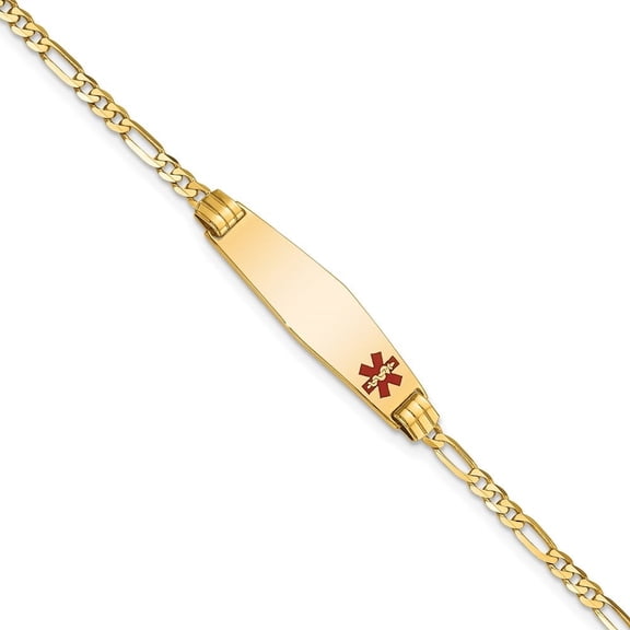 Auriga Fine Jewelry 14K Yellow Gold Soft Figaro Id Bracelet 7 inch for Women (L- 7inch, W- 7.5mm)