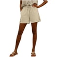 thumbnail image 3 of YHAJDS Womens Lightweight Shorts Linen Lace Patchwork High Waist Drawstring 7 Inches, 3 of 6