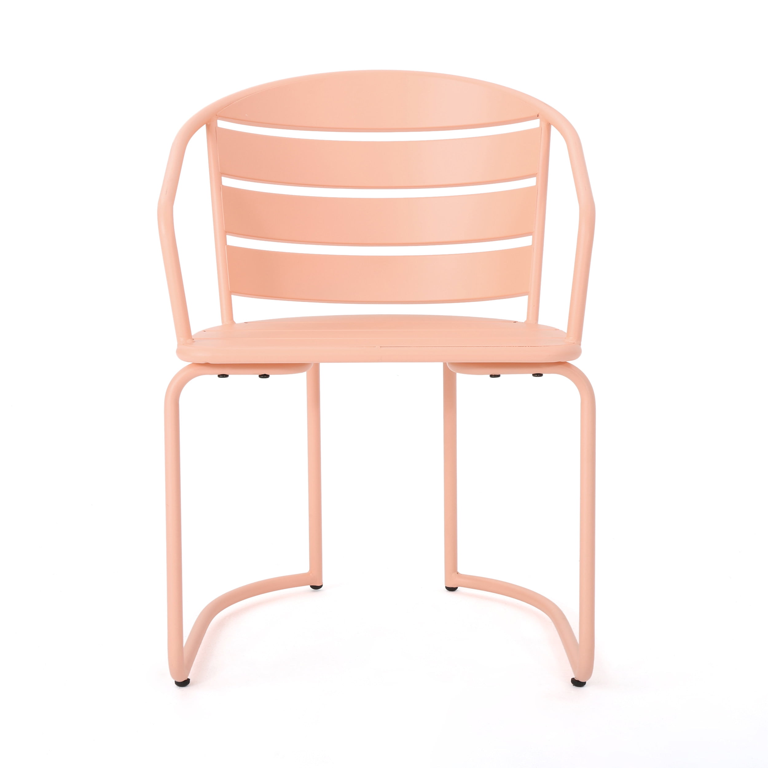 Mintazer 3-Piece Metal Bistro Dining Set, Patio Outdoor Conversation Set with Oval Slatted Table & 2 Cantilever Arm Chairs, Pink