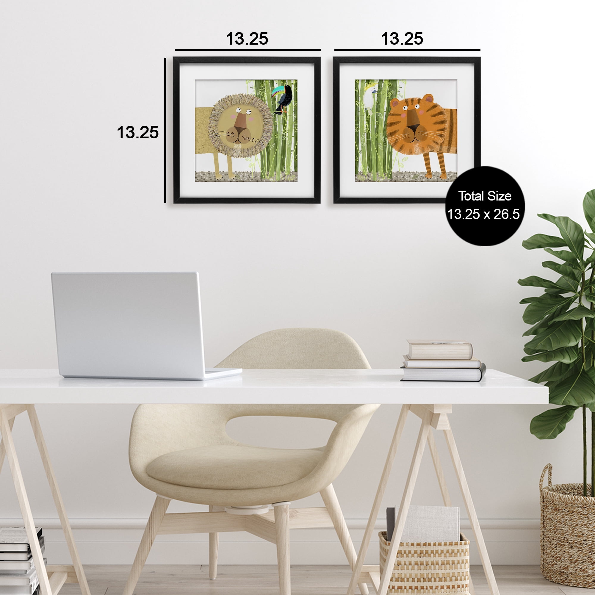 Stupell Industries Bamboo Trees & Animals 2 Piece Black Framed Print Under Glass Set, design by Carla Daly