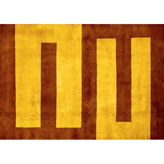 Ahgly Company Machine Washable Indoor Rectangle Abstract Yellow Modern Area Rugs, 5' x 7'