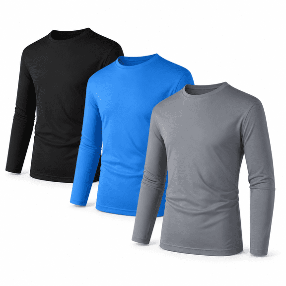ZBORIBER Men's Quick-Dry Long Sleeve Shirts 3-Pack, Moisture Wicking, UPF 50 , Sizes S-3XL